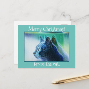 Cool Mint Green Cat Art Merry Kerstfeestdag Briefkaart