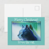 Cool Mint Green Cat Art Merry Kerstfeestdag Briefkaart (Voorkant / Achterkant)