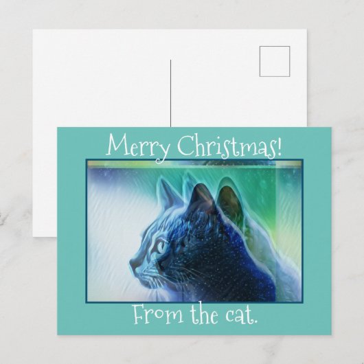 Cool Mint Green Cat Art Merry Kerstfeestdag Briefkaart (Voorkant / Achterkant)