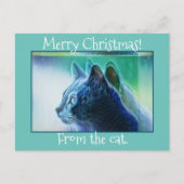 Cool Mint Green Cat Art Merry Kerstfeestdag Briefkaart (Voorkant)