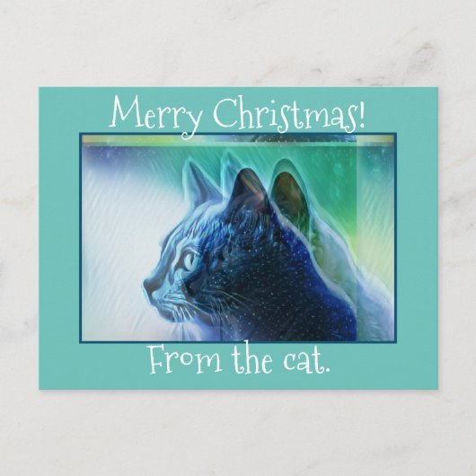Cool Mint Green Cat Art Merry Kerstfeestdag Briefkaart (Voorkant)