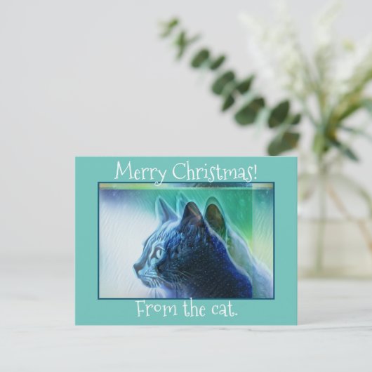 Cool Mint Green Cat Art Merry Kerstfeestdag Briefkaart (Staand voorkant)