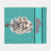 Cool Mode Meisje Turquoise Glitter Gepersonaliseer Fleece Deken (Voorkant (Horizontaal))