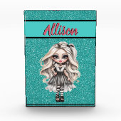 Cool Mode Meisje Turquoise Glitter Gepersonaliseer Fotoblokken (Voorkant)