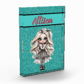Cool Mode Meisje Turquoise Glitter Gepersonaliseer Fotoblokken (Links)