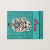 Cool Mode Meisje Turquoise Glitter Gepersonaliseer Legpuzzel (Horizontaal)