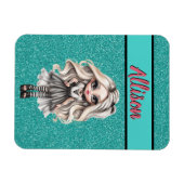 Cool Mode Meisje Turquoise Glitter Gepersonaliseer Magneet (Horizontaal)