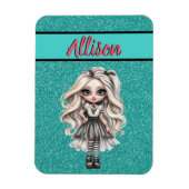 Cool Mode Meisje Turquoise Glitter Gepersonaliseer Magneet (Verticaal)