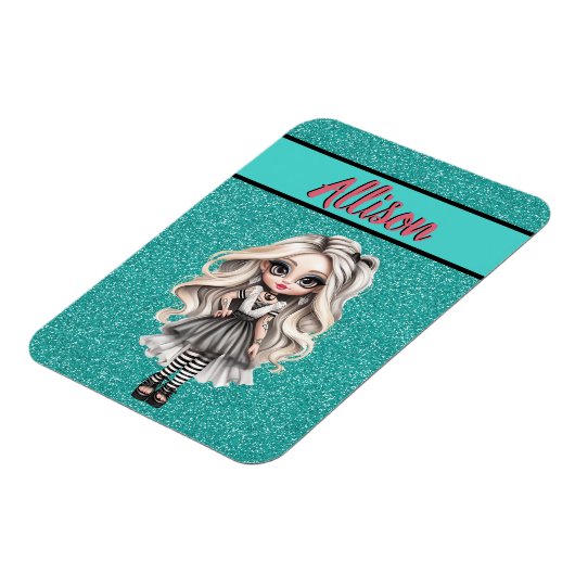 Cool Mode Meisje Turquoise Glitter Gepersonaliseer Magneet (Linkerzijde)