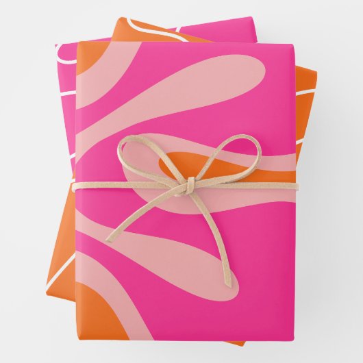 Cool Modern Abstract Patterns in Hot Pink & Oranje Inpakpapier Vel (In situ)