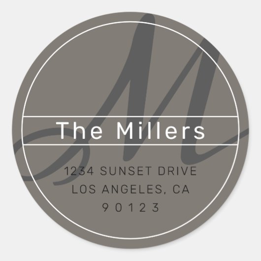 Cool modern adres zwart grijs wit ronde sticker (Voorkant)