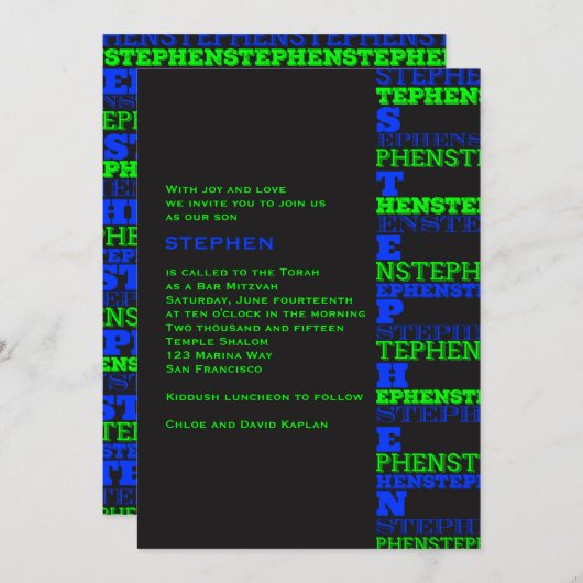 Cool Modern Bar Mitswa Uitnodiging Stephen (Voorkant / Achterkant)