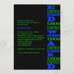 Cool Modern Bar Mitzvah Invitation Black Blue Kaart