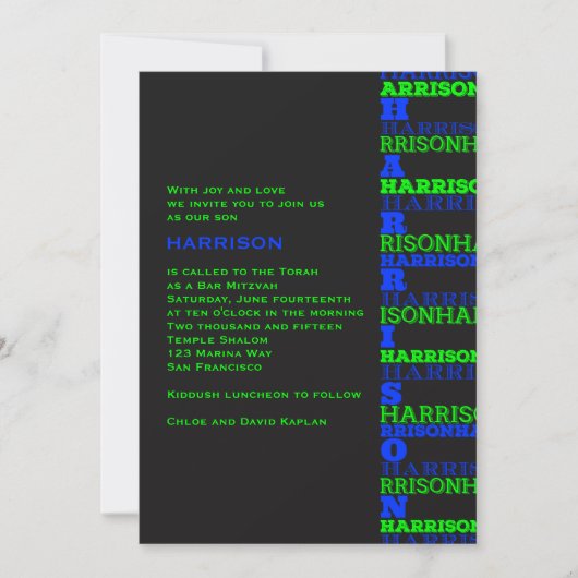 Cool Modern Bar Mitzvah Invitation Black Blue Kaart (Voorkant)