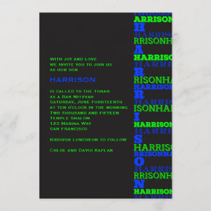 Cool Modern Bar Mitzvah Invitation Black Blue Kaart