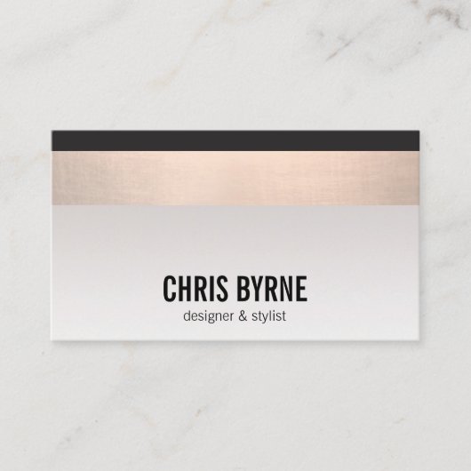 Cool Modern Black en Copper Roos Gold Stripe Visitekaartje (Voorkant)