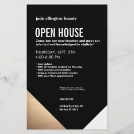 Cool Modern Black en Gold Hair Salon Open House Flyer