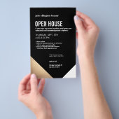 Cool Modern Black en Gold Hair Salon Open House Flyer (Hand)