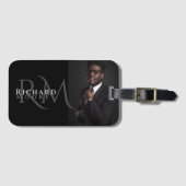Cool Modern Black en White Photo Monogrammed Bagagelabel (Voorkant (horizontaal))