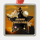 Cool Modern Black Gold Metallic Stars Kerstmis Metalen Ornament (Voorkant)