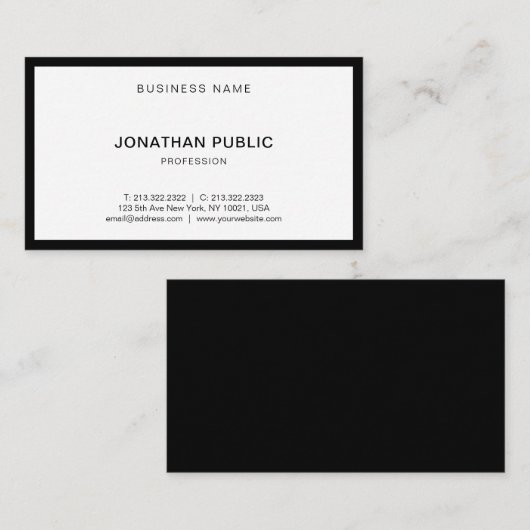 Cool Modern Black White Professional Elegant Plain Visitekaartje (Voorkant / Achterkant)