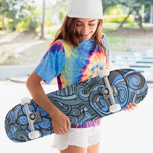Cool Modern Blue Abstract Floral Pattern Persoonlijk Skateboard