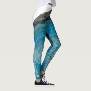 Cool Modern Blue Agate Gemstone Rock met Monogram Leggings