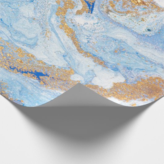 Cool Modern Blue Gold Marble Stone Texture Cadeaupapier (Hoek)