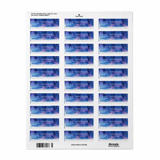 Cool Modern Blue Minimal Sterrennacht Waterverf Etiket (Full Sheet)