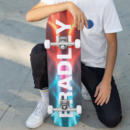 Cool Modern Blue Red Fire Trendy Persoonlijk Skateboard