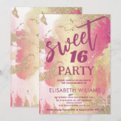 Cool modern blush roze gouden waterverf glitterij kaart (Voorkant / Achterkant)