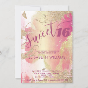 Cool modern blush roze gouden waterverf glitterij kaart