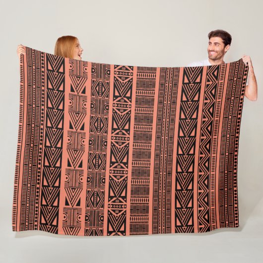 Cool Modern Boho Black en roze patroonstrips Fleece Deken (In situ)