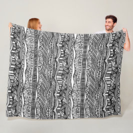 Cool Modern Boho Black en White Pattern Doodles Fleece Deken
