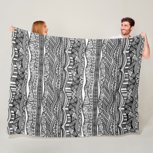 Cool Modern Boho Black en White Pattern Doodles Fleece Deken (In situ)