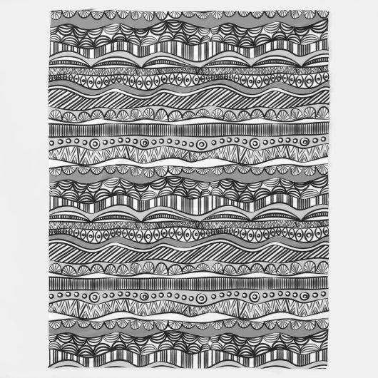 Cool Modern Boho Black en White Pattern Doodles Fleece Deken (Voorkant)