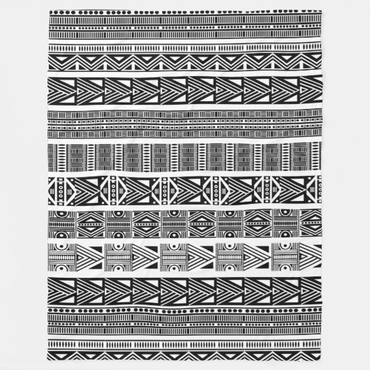 Cool Modern Boho Black en White Pattern Strips Fleece Deken (Voorkant)