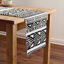 Cool Modern Boho Black en White Pattern Strips Korte Tafelloper