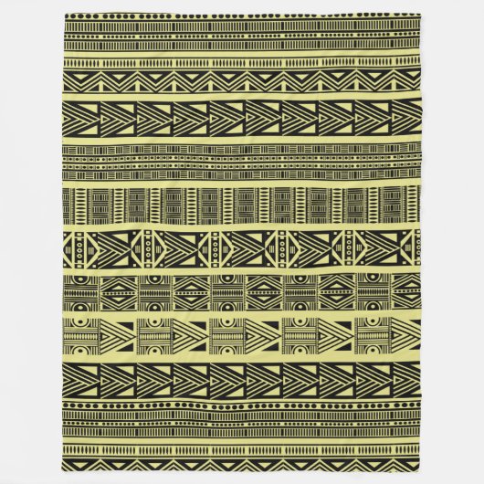 Cool Modern Boho Black en Yellow Pattern Strips Fleece Deken (Voorkant)