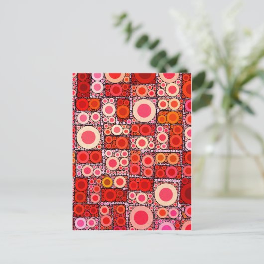 Cool Modern Circle Oranje Rode Mozaïektegel Briefkaart (Staand voorkant)