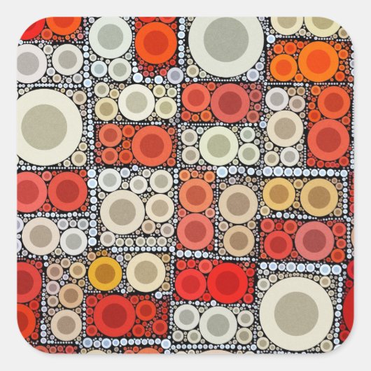 Cool Modern Circle Oranje Rode Mozaïektegel Vierkante Sticker (Voorkant)