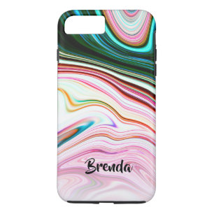 Cool Modern Colorful Marble Swirls Monogram iPhone 8/7 Plus Hoesje