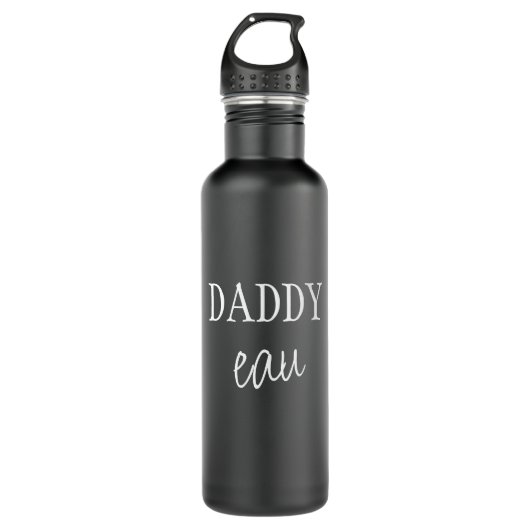 Cool Modern "Daddy Eau" Script Pun Dad Joke Zwart Waterfles (Voorkant)