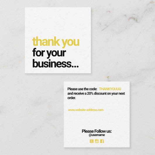 Cool Modern Dank u Customer Appreciation Insert Vierkante Visitekaartje (Voorkant / Achterkant)