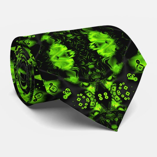 Cool Modern Digital Art Green en Black Stropdas (Opgerold)