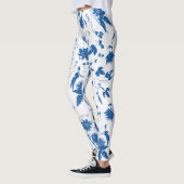 Cool Modern Elegant Blue Floral Toile Leggings (Links)