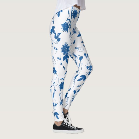 Cool Modern Elegant Blue Floral Toile Leggings (Rechts)