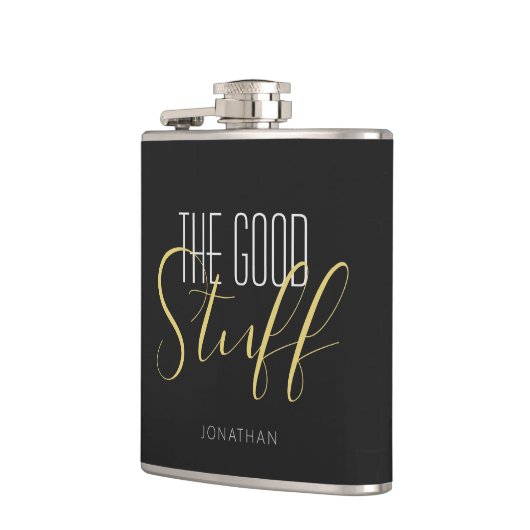 Cool Modern Elegant Good Stuff Gold Black Name Heupfles (Links)