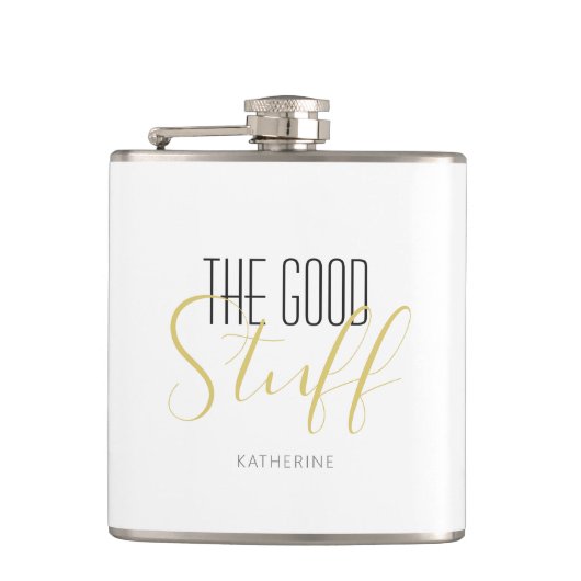 Cool Modern Elegant Good Stuff Gold Black Name Heupfles (Voorkant)