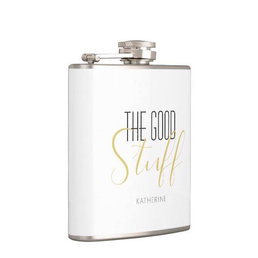 Cool Modern Elegant Good Stuff Gold Black Name Heupfles (Rechts)